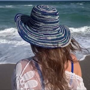 Raffia Ocean Escape Sun Hat straw bucket hat Blue and Purple